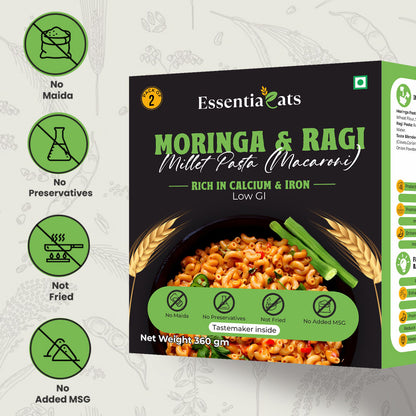 Moringa/Drumstick/ Sahjan & Ragi/Nachni  Millet Pasta (2 Packs) - 360gm